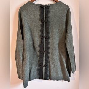 Elle Gray Pullover Sweater with Lace Bows on the Back, Size Small